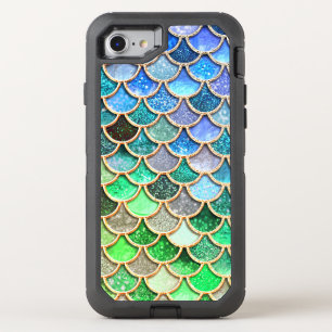 Green Blue Shiny Ombre Glitter Mermaid Scales OtterBox Defender iPhone SE/8/7 Case
