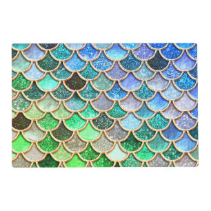 Green Blue Shiny Ombre Glitter Mermaid Scales Placemat