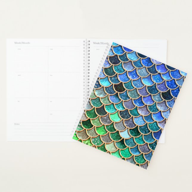 Green Blue Shiny Ombre Glitter Mermaid Scales Planner (Display)