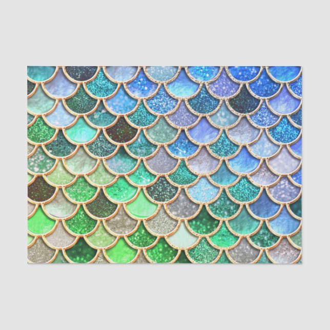 Green Blue Shiny Ombre Glitter Mermaid Scales Tissue Paper (Front)