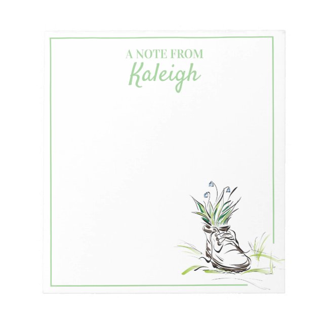 Green Blue Shoe Flower Planter for Gardener Notepad (Front)