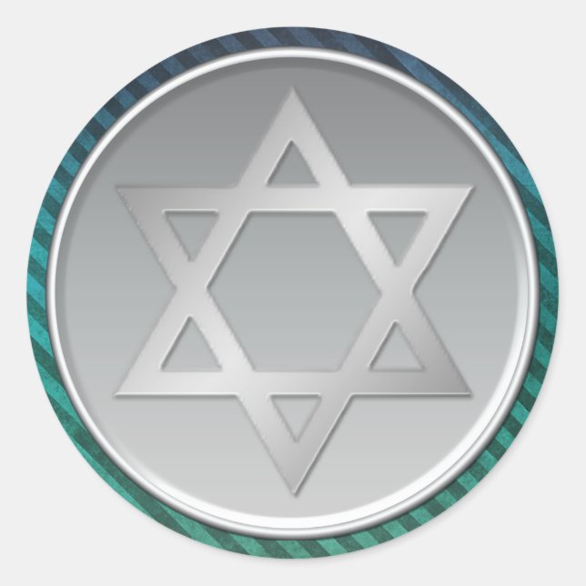 Green, Blue, Silver Star of David Bar Mitzvah Seal (Front)