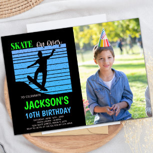 Green Blue Skateboards Birthday Invitations photo