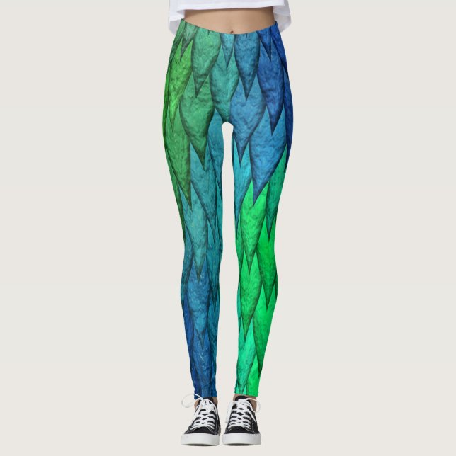 Green Blue Snake Scales Leggings (Front)