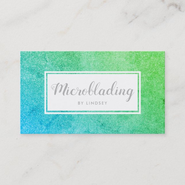 Green Blue Sparkle Glitter Microblading Therapit Business Card (Front)