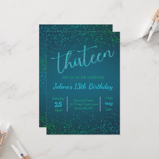 Green Blue Sparkle Invitation (Front/Back In Situ)