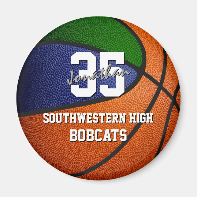 green blue sports team colors gifts basketball magnet (Front)