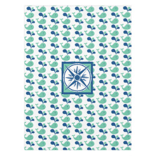 Green/Blue Spouting Whale Cartoon Tablecloth Kids