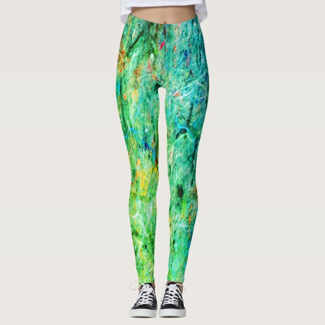 green blue spray paint look print cool Leggings (Front)