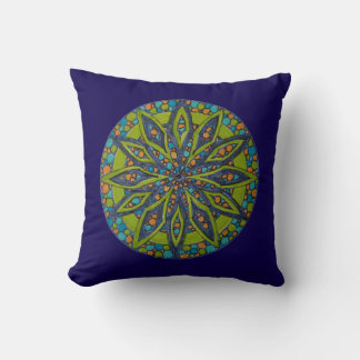 Green/Blue Starburst Mandala Throw Pillow