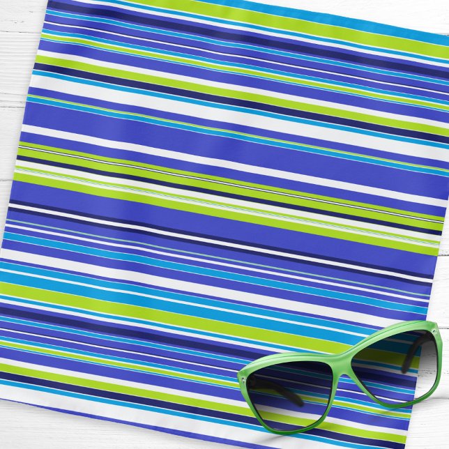 Green Blue Stripe Pattern Nautical Seaside Pretty Bandana (A stylish bandana in fresh blue, green, aqua and white seaside-style stripes)