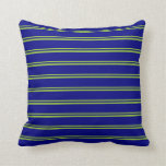 [ Thumbnail: Green & Blue Striped/Lined Pattern Throw Pillow ]