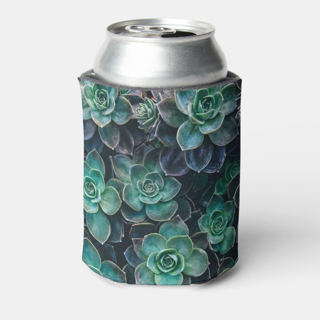 Green Blue Succulent Plants Can Cooler (Can Back)