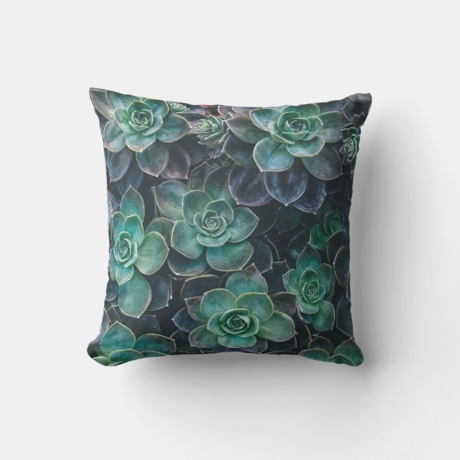 Green Blue Succulent Plants Throw Pillow (Front)