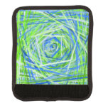 [ Thumbnail: Green & Blue Swirling Lines Pattern Luggage Handle Wrap ]