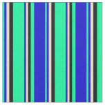 [ Thumbnail: Green, Blue, Tan, and Black Colored Lined Pattern Fabric ]