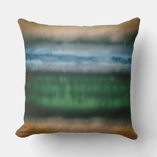 Green Blue Tan Brown Bleeding Distressed Bands Outdoor Pillow (Front)