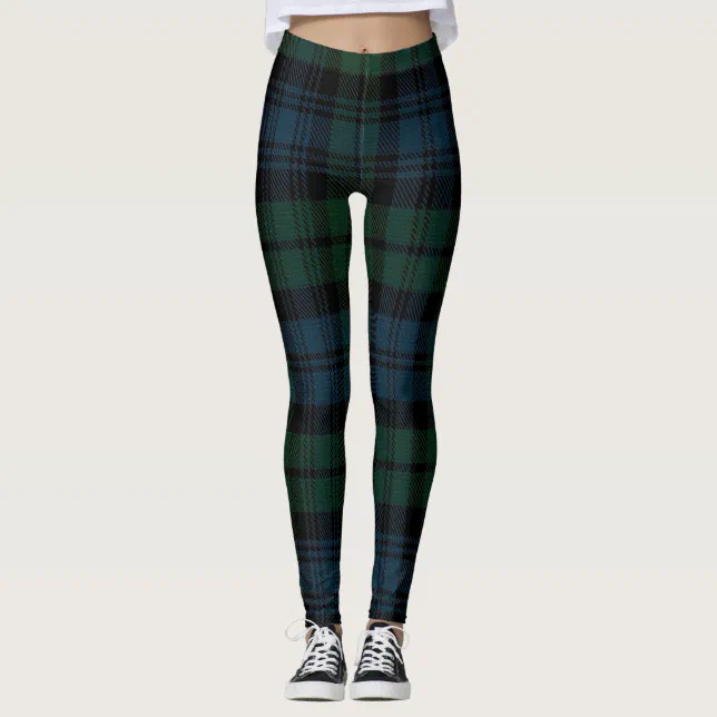 Green Blue TARTAN Plaid LEGGINGS For Women | Zazzle