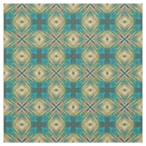 Green Blue Teal Turquoise Aztec Mosaic Pattern Fabric