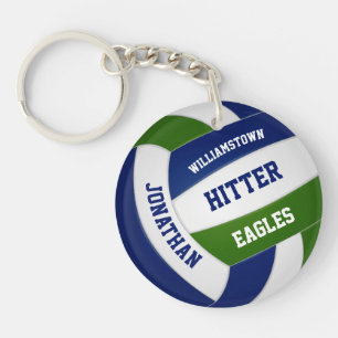 Green blue team colors personalized volleyball keychain