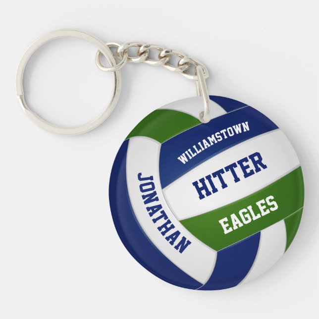 Green blue team colors personalized volleyball keychain (Front)