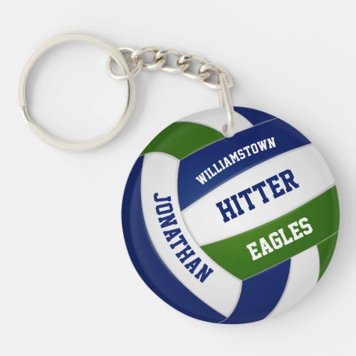 Green blue team colors personalized volleyball keychain
