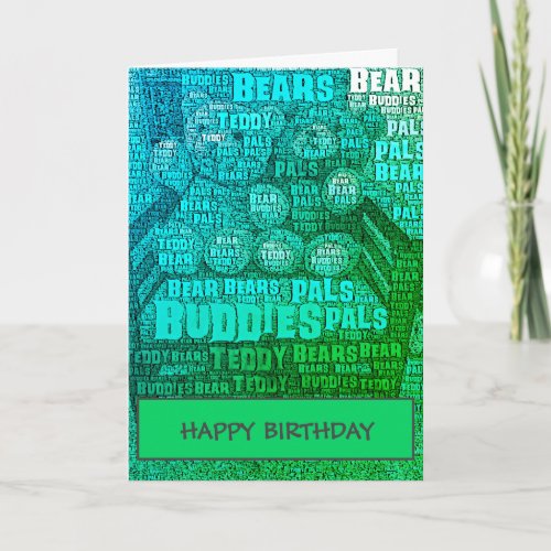 Green Blue Teddy Bear Buddies Word Cloud Card