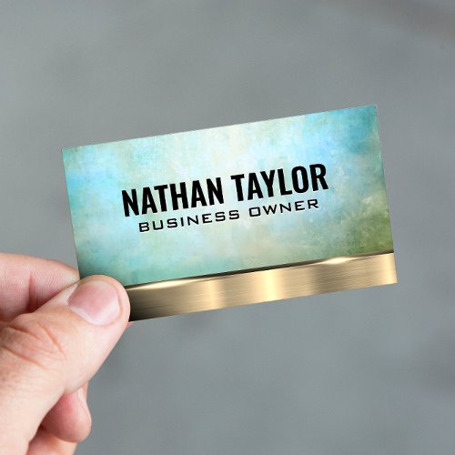 Green Blue Texture Background  Gold Metal Trim Business Card