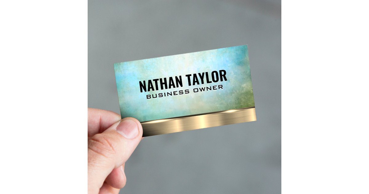 Green Blue Texture Background | Gold Metal Trim Business Card | Zazzle