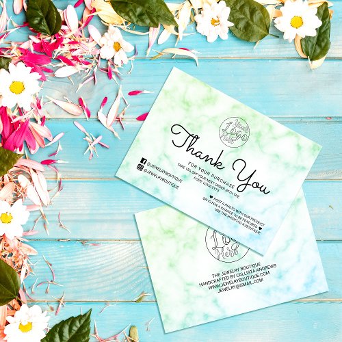 Green Blue Tie_Dye Marble Customer Thank You Business Card