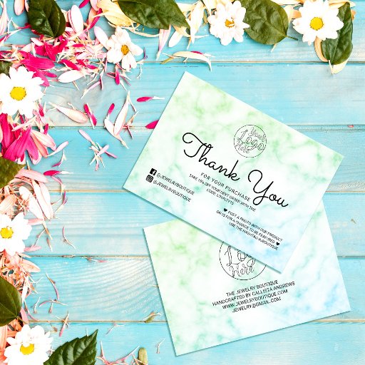 Customizable Green Blue Tie-Dye Marble Customer Thank You Business Card