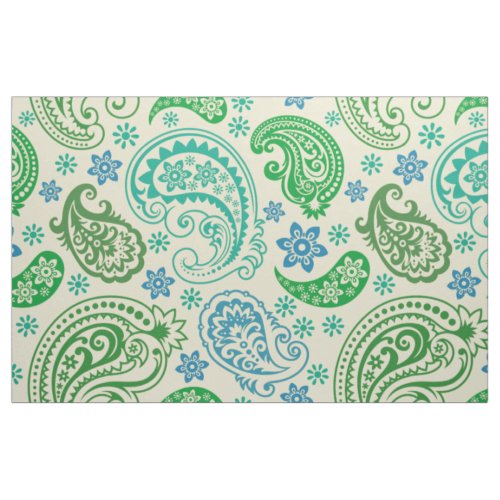 Green  Blue Tones Vintage paisley Pattern Fabric