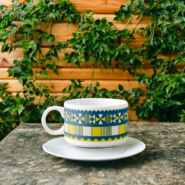 Green Blue Traditional Tribal Pattern Bowl (Chili Bowl)