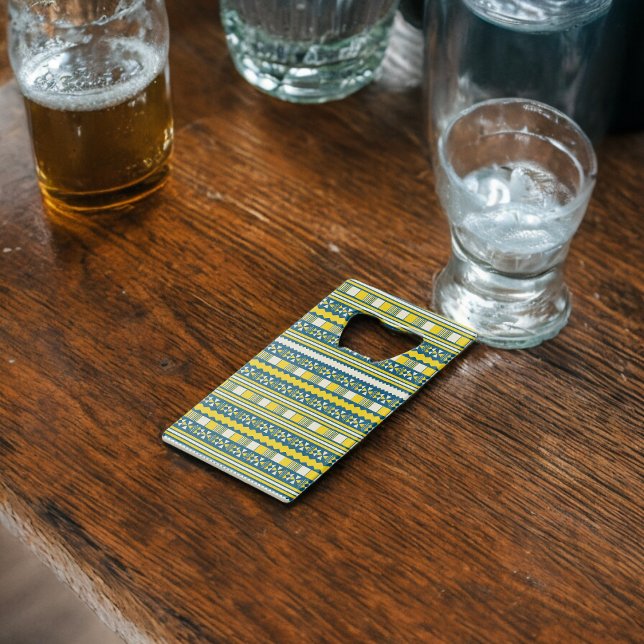 Green Blue Traditional Tribal Pattern Credit Card Bottle Opener ( Bottle Openers)