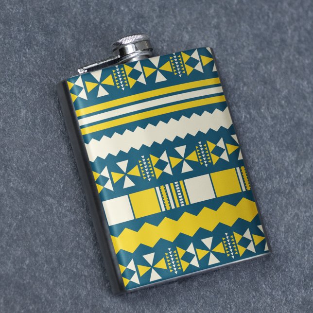 Green Blue Traditional Tribal Pattern Flask (FLASK)