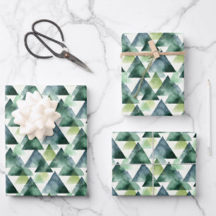 Green & Blue Triangles on White Wrapping Paper Sheets