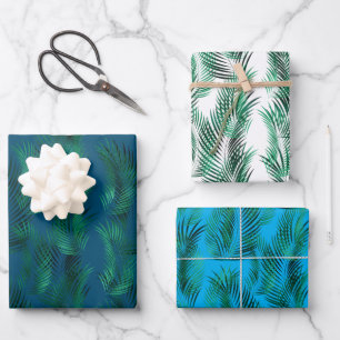 Green Blue Tropical Leaves Wrapping Paper Sheets