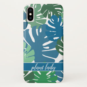 Green Blue Tropical Monstera Leaves Plant Lady iPhone X Case