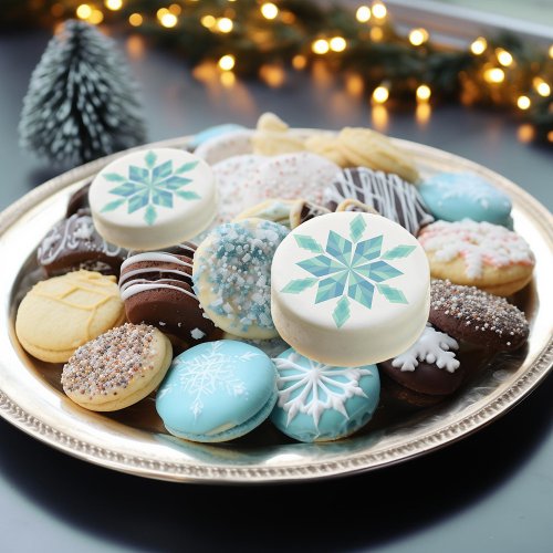 Green Blue Turquoise Snowflake Winter Holiday Chocolate Covered Oreo