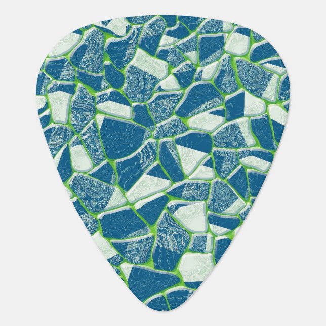 Green Blue Turquoise Stained Glass Abstract Design Guitar Pick (Front)