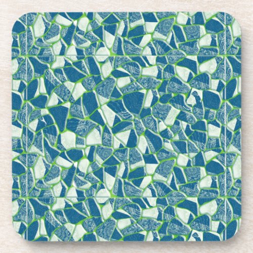 Green Blue Turquoise Stained Glass Design Beverage Coaster