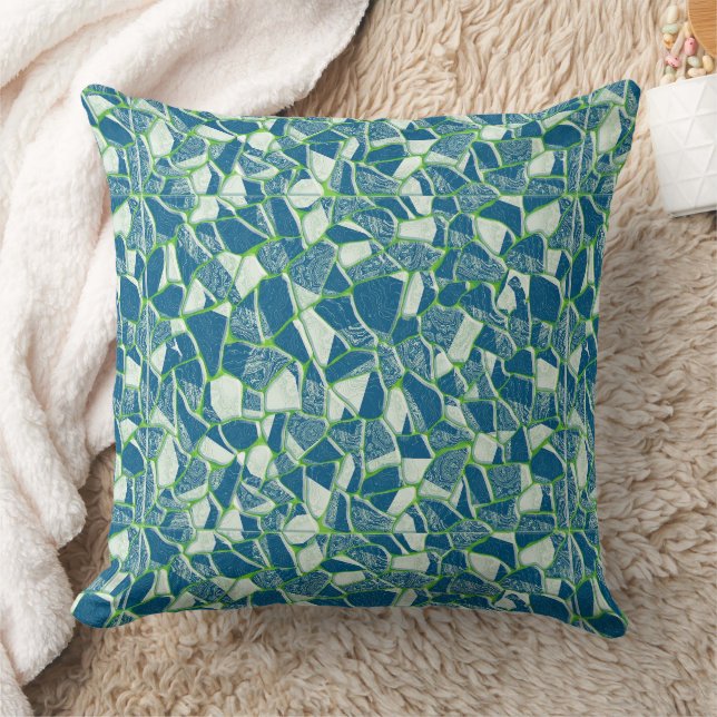 Green Blue Turquoise Stained Glass Throw Pillow (Blanket)