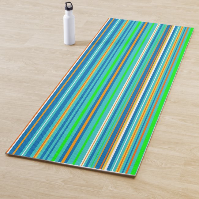 Green Blue Turquoise Stripes Pattern Yoga Mat