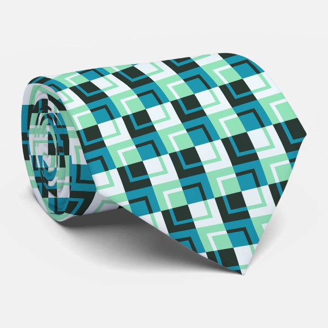 Green Blue Turquoise Teal Pattern Neck Tie (Rolled)