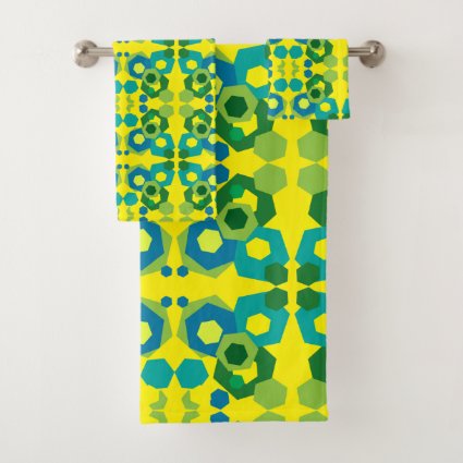 Green Blue Turquoise Yellow Hexagon Bath Towel Set