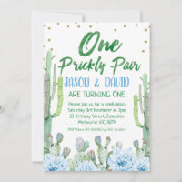 Green Blue Twins One Prickly Pair 1st Birthday