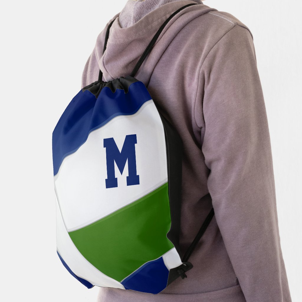 Green blue volleyball club school team colors drawstring bag