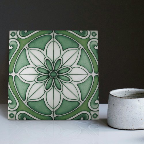 Green Blue Wall Decor Art Nouveau Backsplash Ceramic Tile