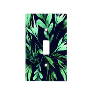 Green Blue Watercolor Botanical Glam Chic Elegant Light Switch Cover