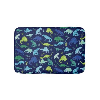 Green Blue Watercolor Dinosaur Silhouette Kids Bath Mat by LilPartyPlanners at Zazzle